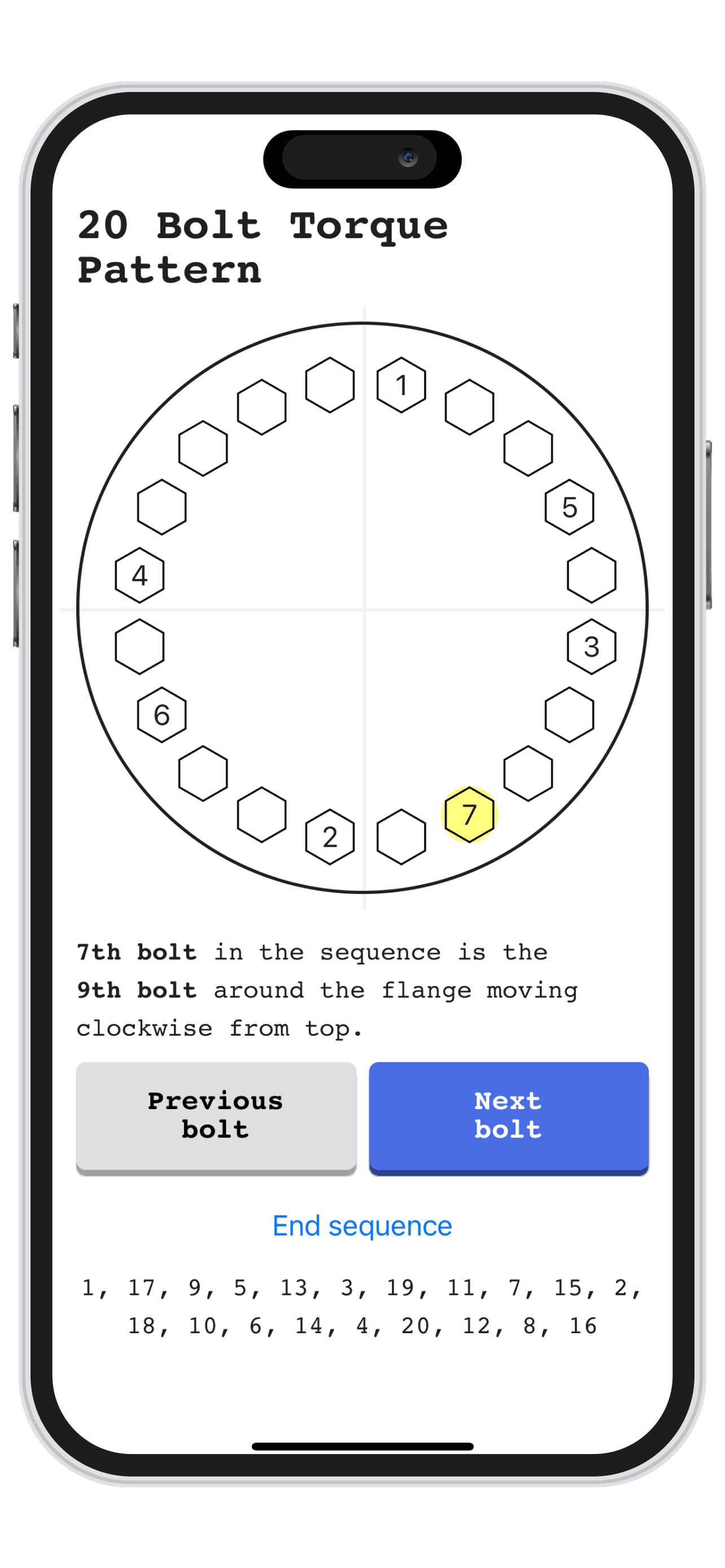 Flange bolt chart app screenshot